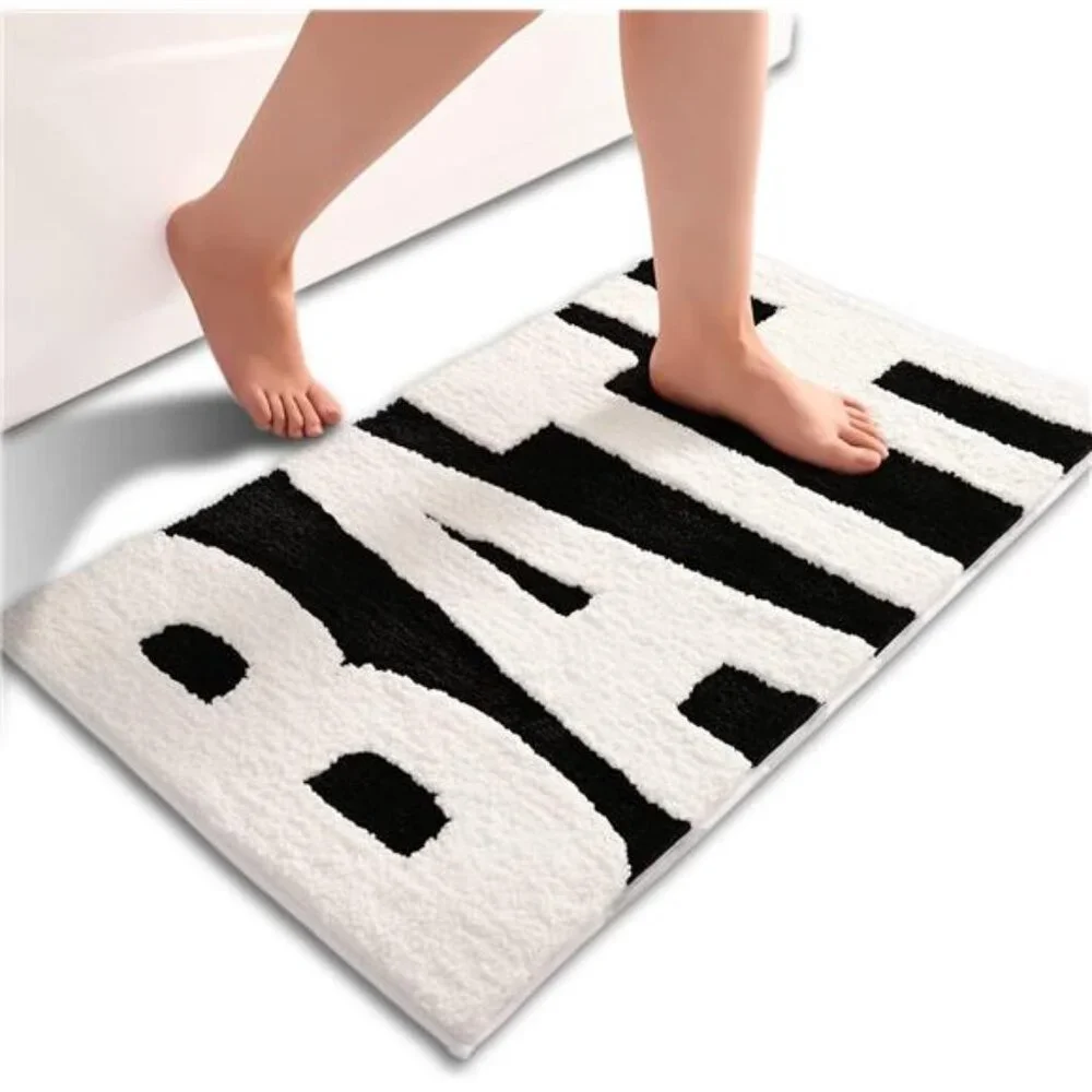 Bathroom Rug Black and White Bath Mats Non Slip Floor Mat, Thick Soft